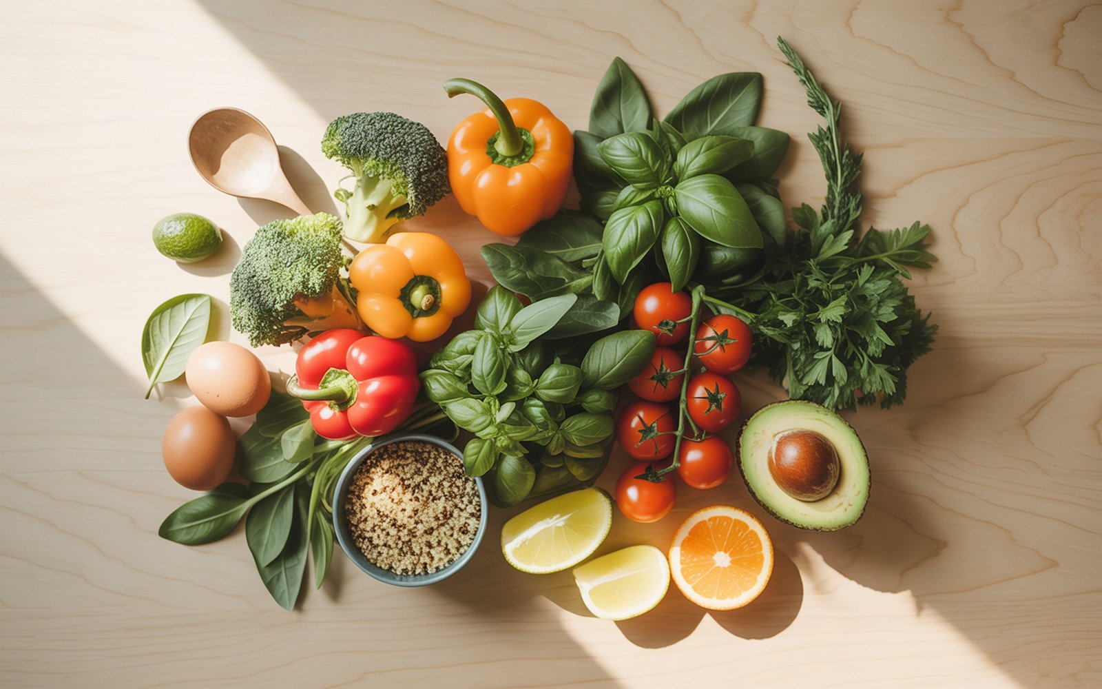 Fresh healthy ingredients overhead flat-lay